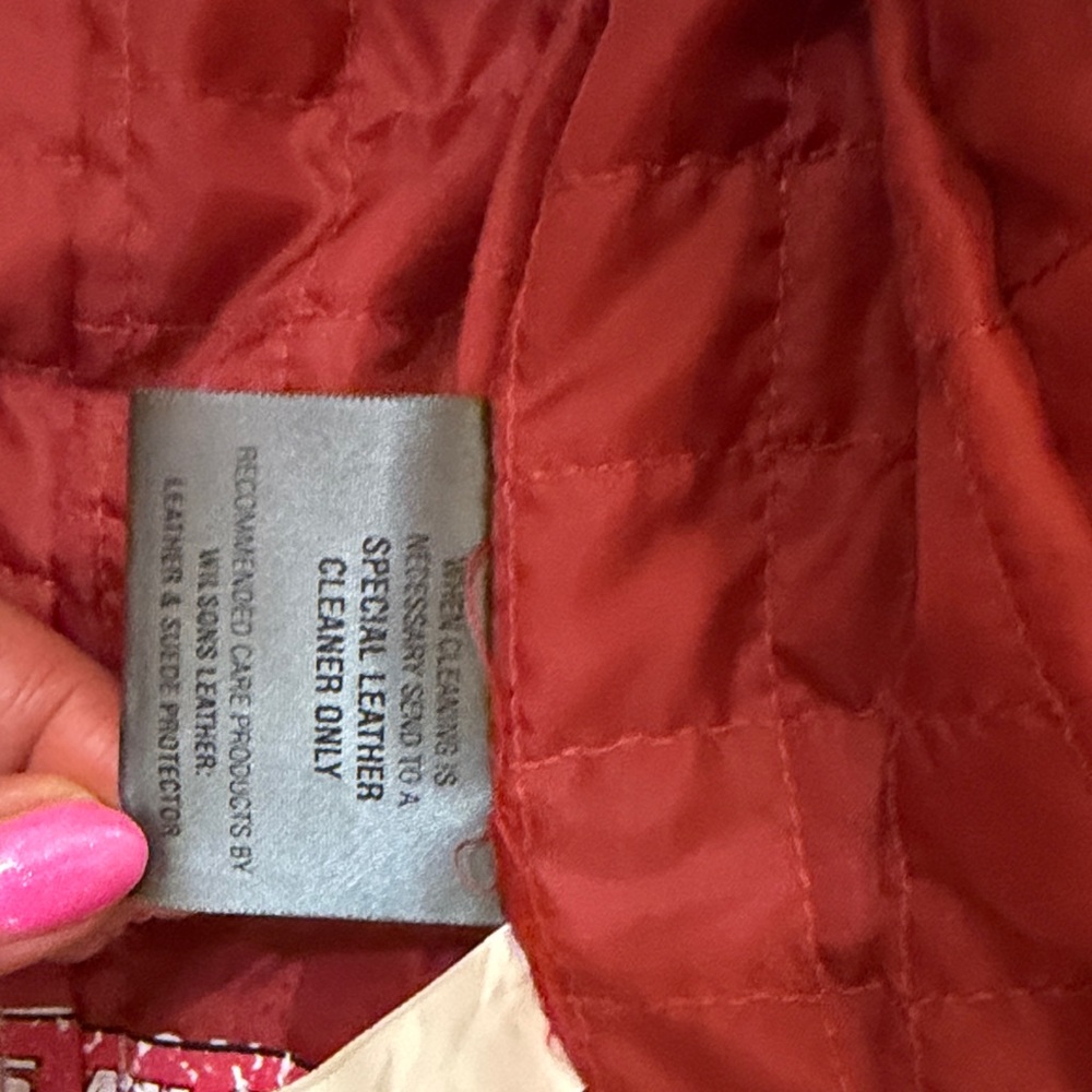 Vintage Wilsons Leather Moto Jacket w patches red cream gold - Picture 11 of 16